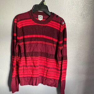 Anne Klein Men's Red and Burgundy Striped Crewneck Sweater
